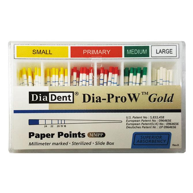 Diadent DIA-PRO W Gold PaperPoints for Wave One Gold files mm marked S,P,M,L Assorted 100 points